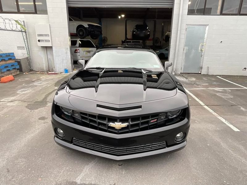 Front view of the finished black Camaro