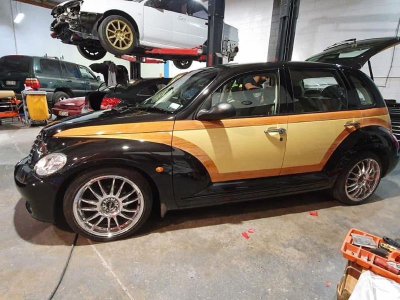 Side view of the finished car in the workshop